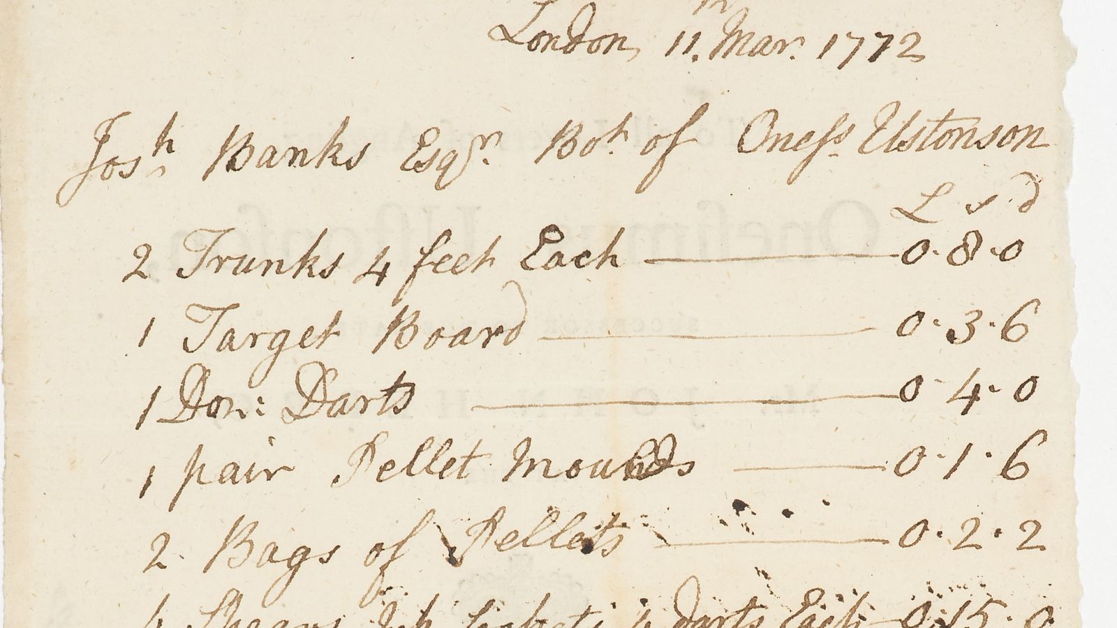 Handgeschriebene Rechnung aus dem Jahr 1772 mit Einzelposten, Sinnbild für die Rechnung vor der E-Rechnung